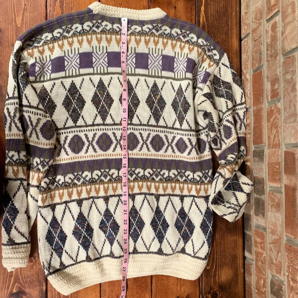 Etchings Medium Cream Purple Crochet Trim Pullover Y2K 90s Grandpa Sweater EUC - Picture 10 of 13